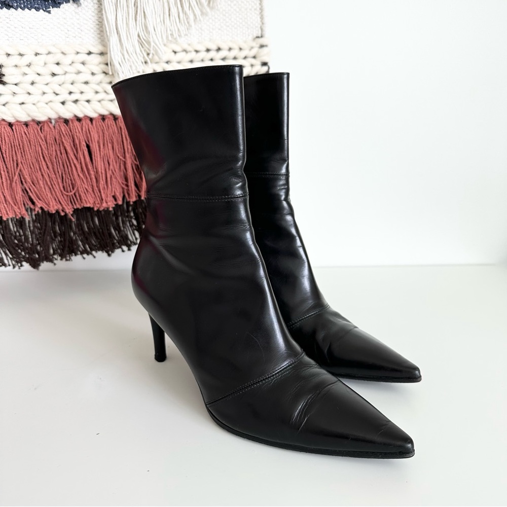 Gucci Stivaletto Pelle Stiletto Heel Leather Calf Boots Black Size 7.5